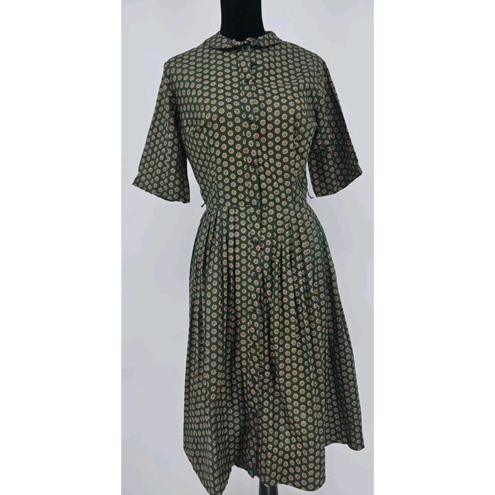 Vintage Lady Bird Classics 60s Dress‎ Pleates Skirt Green Yellow Floral Dress
